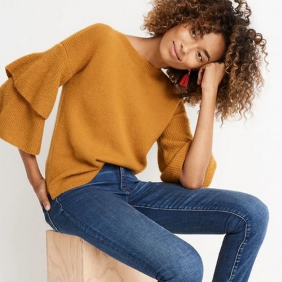 Madewell Yellow Tier Bell Sleeve Pullover Sweater Wool Blend XS - Picture 2 of 11
